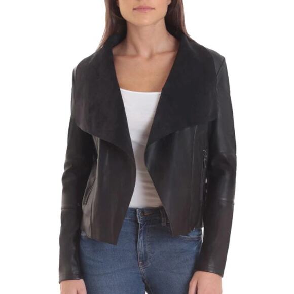 Bagatelle Plus Jackets & Blazers - Bagatelle Open Black Front Faux Leather Jacket Women Size 1X Rocker Biker Casual